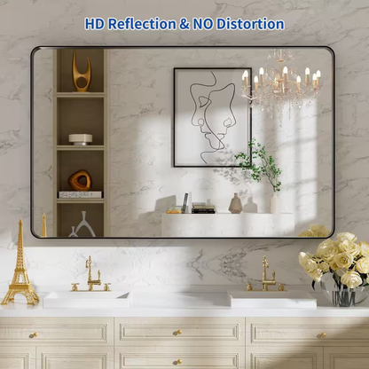30 In. W X 48 In. H Rectangular Modern Aluminum Alloy Framed Rounded Black Wall 
