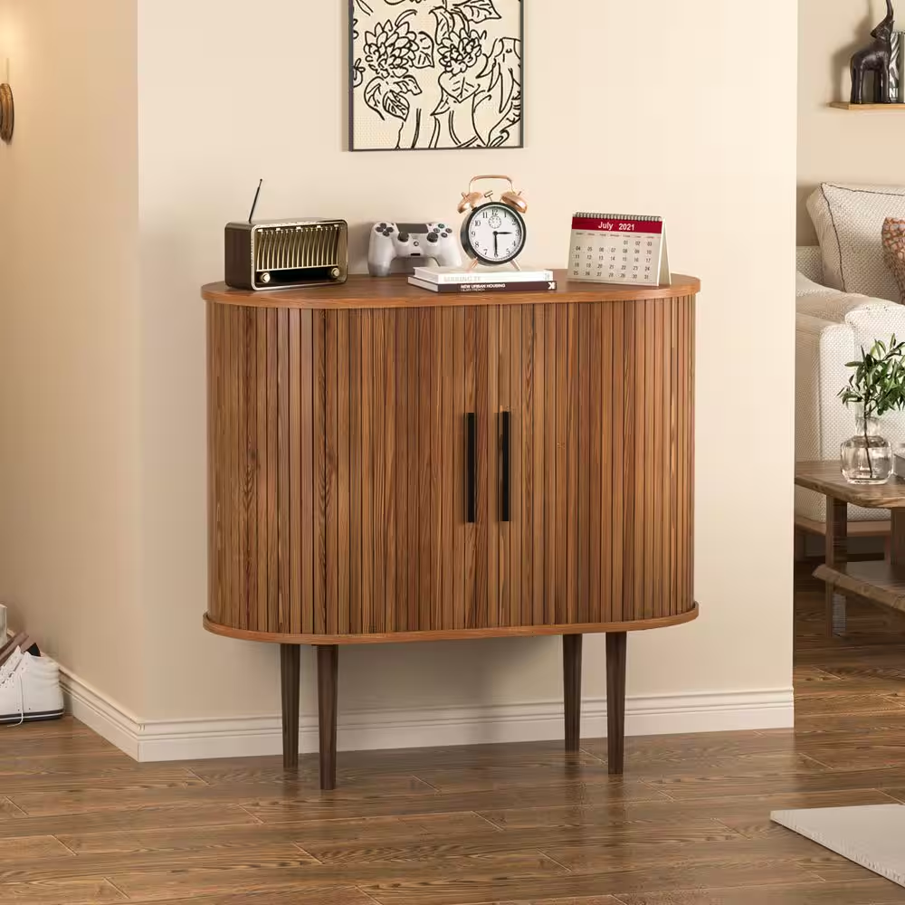 31.5 In. W Accent Storage Cabinet with Sliding Tambour Door and Curved Side Cabi