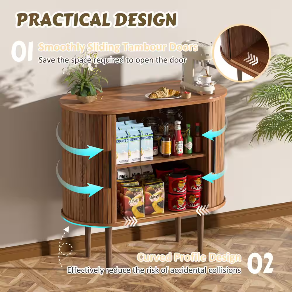 31.5 In. W Accent Storage Cabinet with Sliding Tambour Door and Curved Side Cabi
