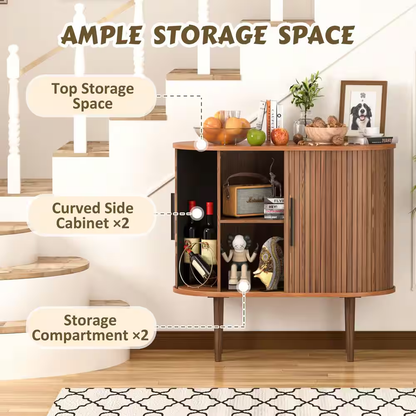 31.5 In. W Accent Storage Cabinet with Sliding Tambour Door and Curved Side Cabi