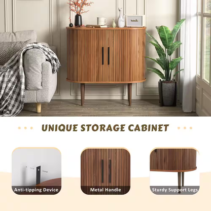 31.5 In. W Accent Storage Cabinet with Sliding Tambour Door and Curved Side Cabi