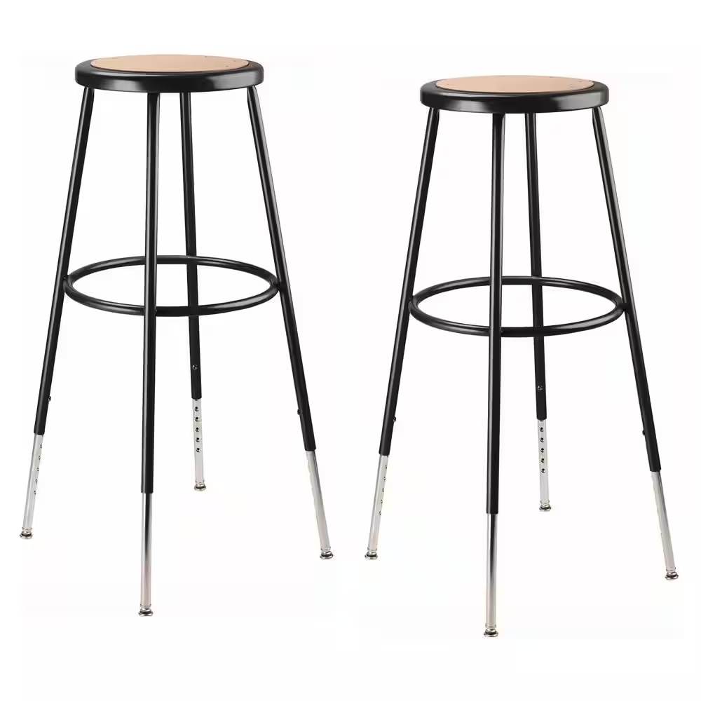 32 -39 In. Black Height Adjustable Heavy Duty Steel Frame Stool with Masonite Se