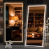 32 In. W X 71 In. H Square White LED Lighted Floor Standing Mirror, Hanging Moun