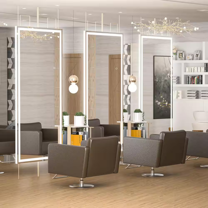 32 In. W X 71 In. H Square White LED Lighted Floor Standing Mirror, Hanging Moun