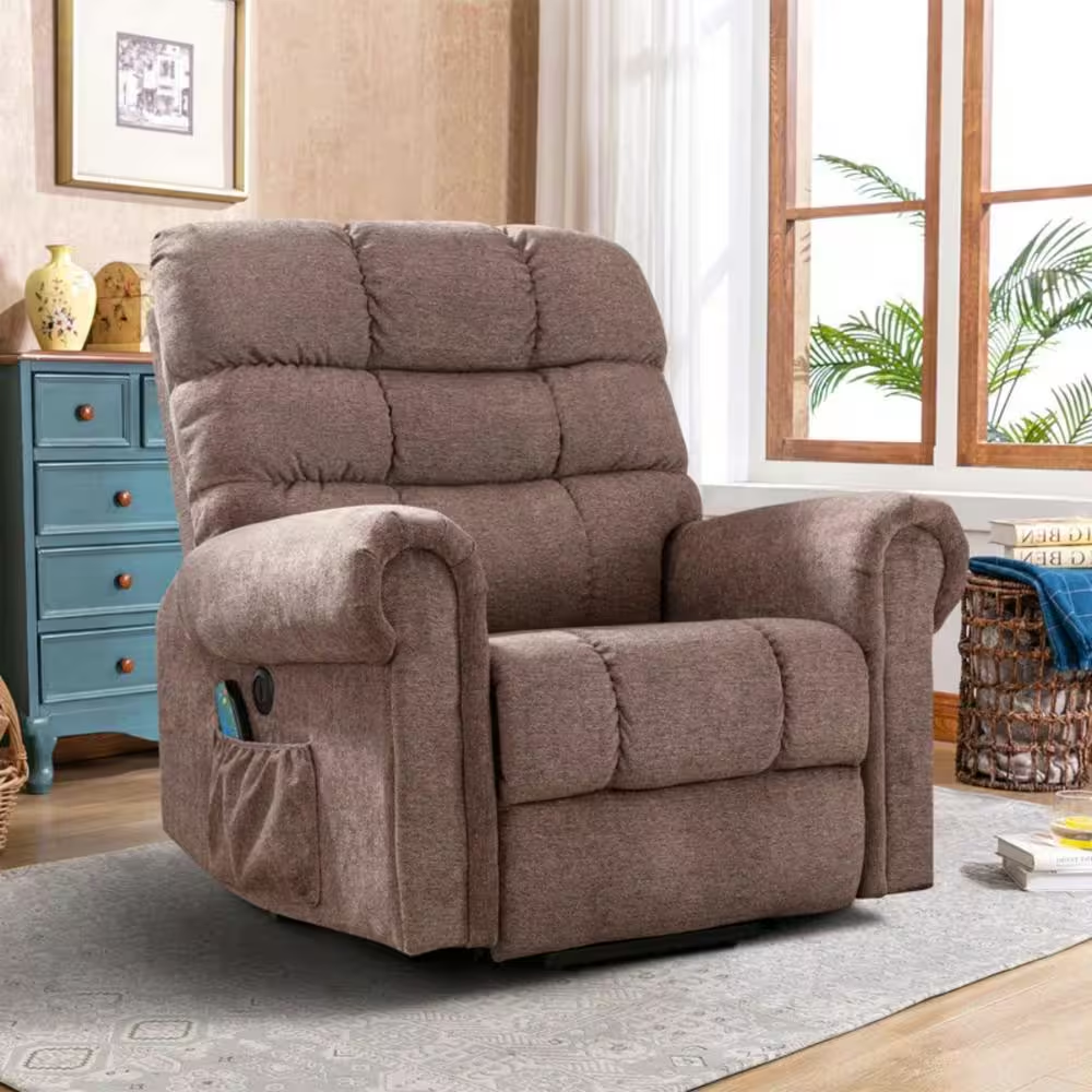 38In.W Taupe Fabric Power Lift Recliner W/ 8-Point Vibration Heating Massage, Ro