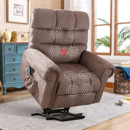 38In.W Taupe Fabric Power Lift Recliner W/ 8-Point Vibration Heating Massage, Ro