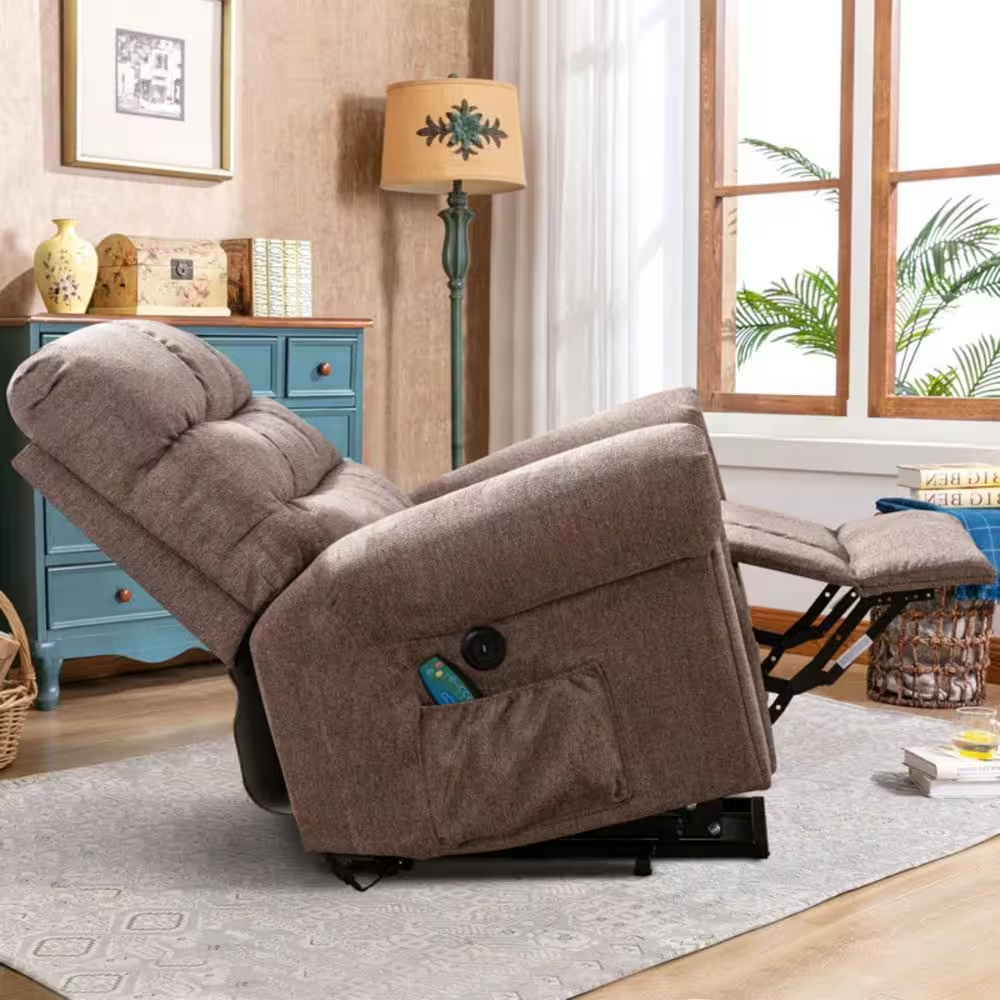 38In.W Taupe Fabric Power Lift Recliner W/ 8-Point Vibration Heating Massage, Ro