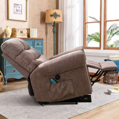 38In.W Taupe Fabric Power Lift Recliner W/ 8-Point Vibration Heating Massage, Ro