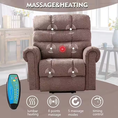 38In.W Taupe Fabric Power Lift Recliner W/ 8-Point Vibration Heating Massage, Ro