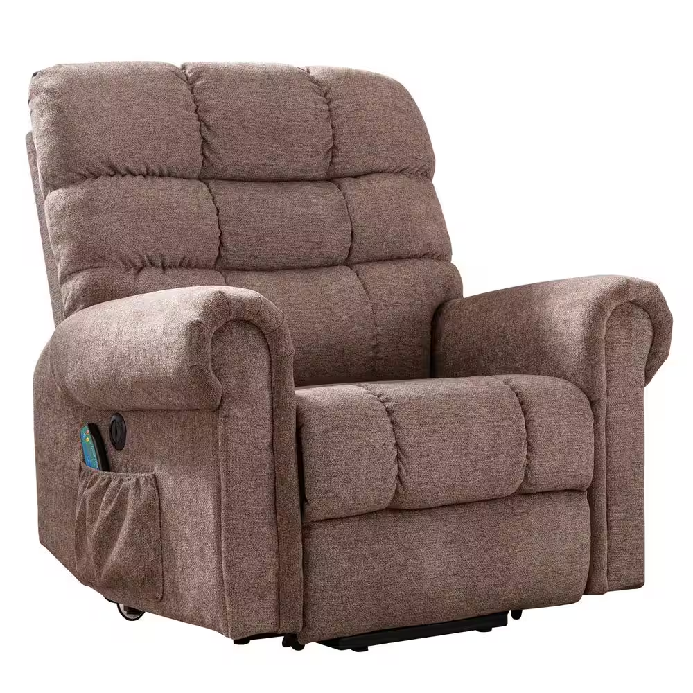 38In.W Taupe Fabric Power Lift Recliner W/ 8-Point Vibration Heating Massage, Ro