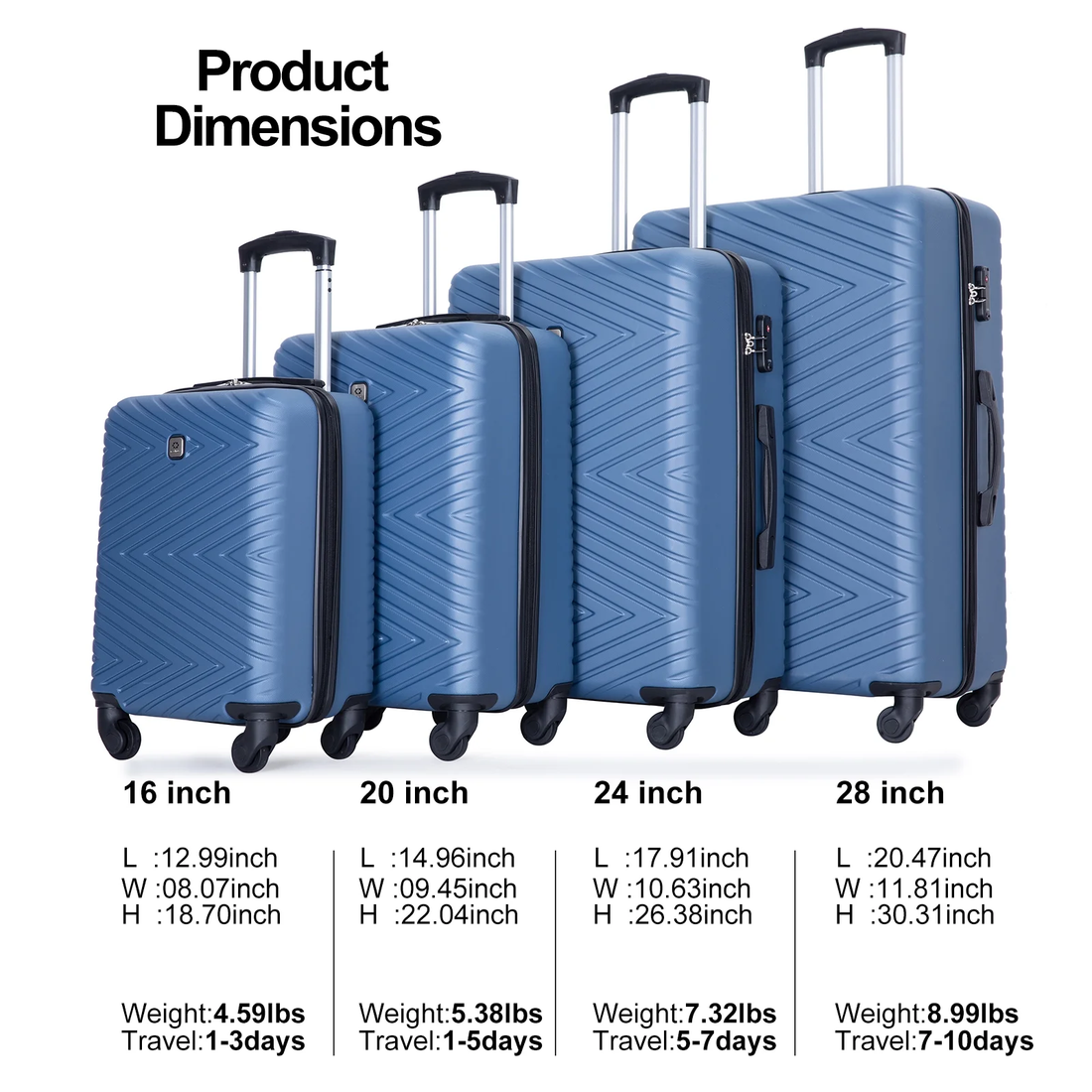 4 Piece Hardshell Luggage Set Hardside Lightweight Suitcase with TSA Lock Spinne