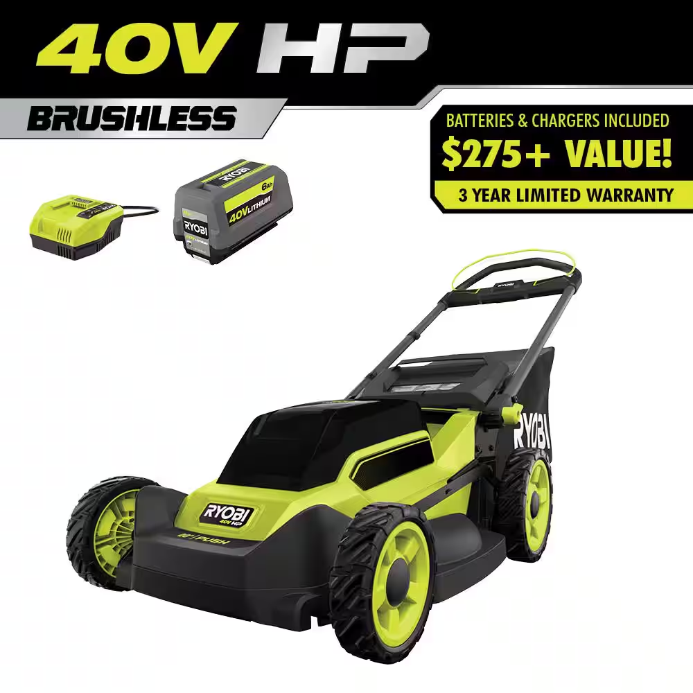 40V HP Brushless 20 In. Cordless Battery Walk behind Push Lawn Mower with 6.0 Ah