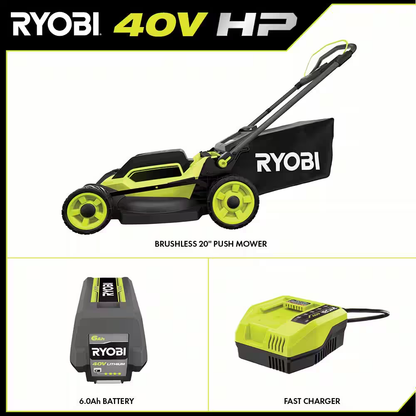 40V HP Brushless 20 In. Cordless Battery Walk behind Push Lawn Mower with 6.0 Ah