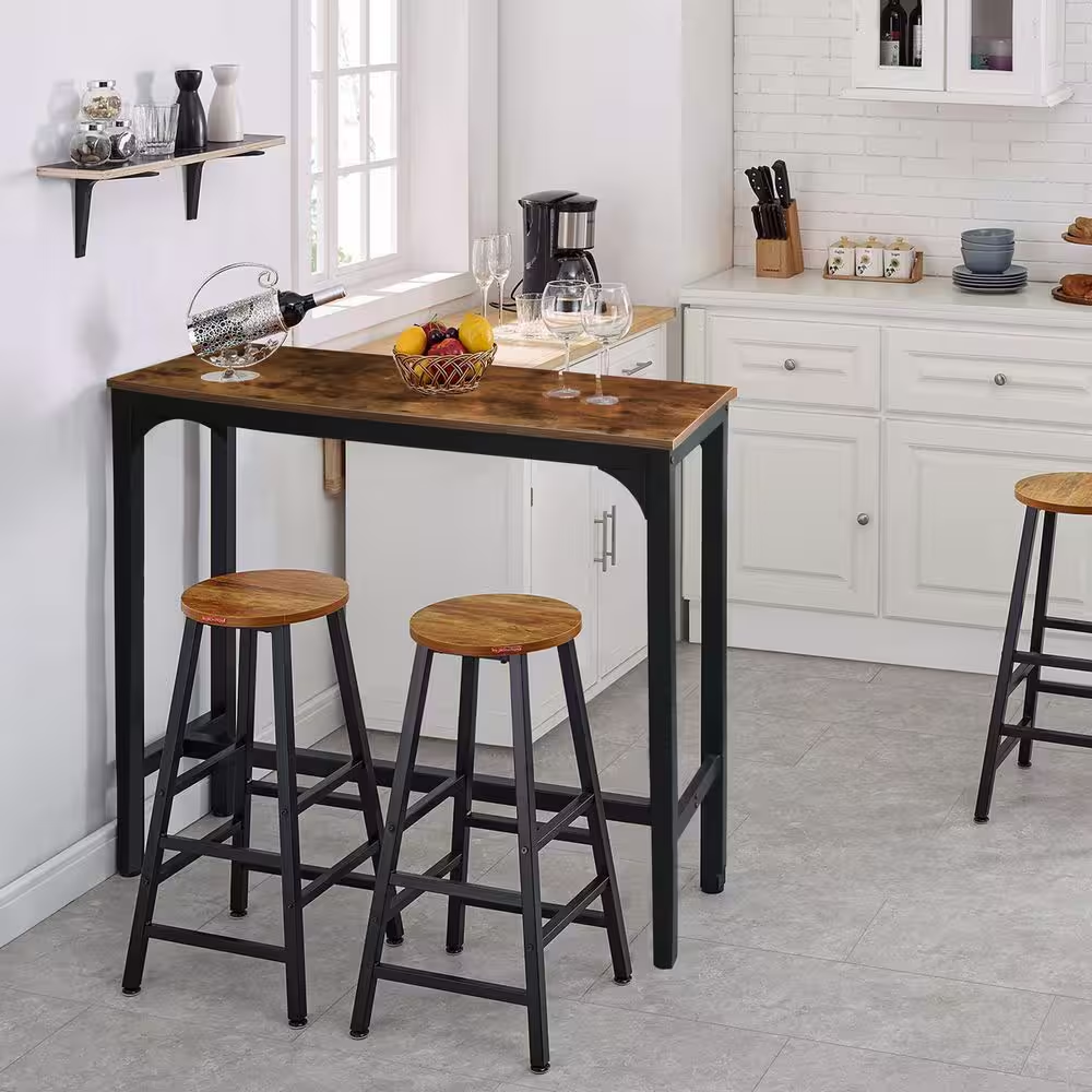 47.2 In. W X 23.6 In. D X 41.7 In. H Industrial Brown Pub Bar Table