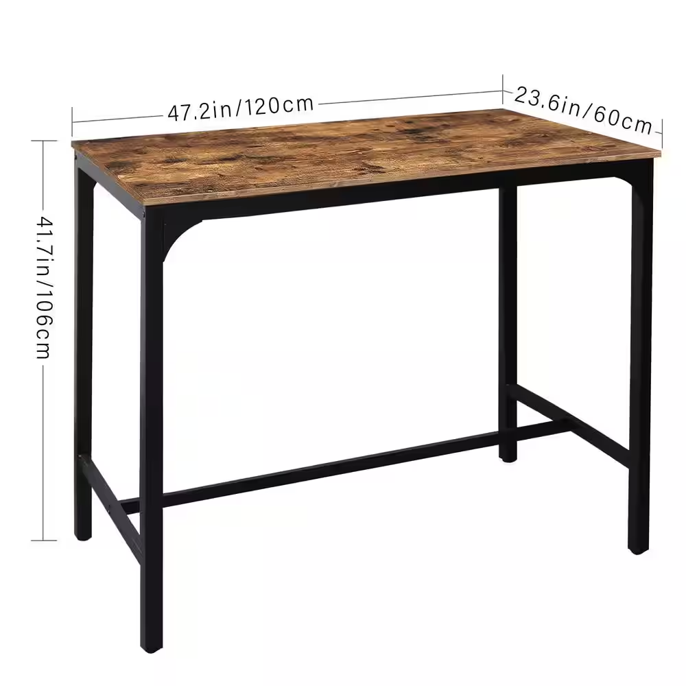 47.2 In. W X 23.6 In. D X 41.7 In. H Industrial Brown Pub Bar Table