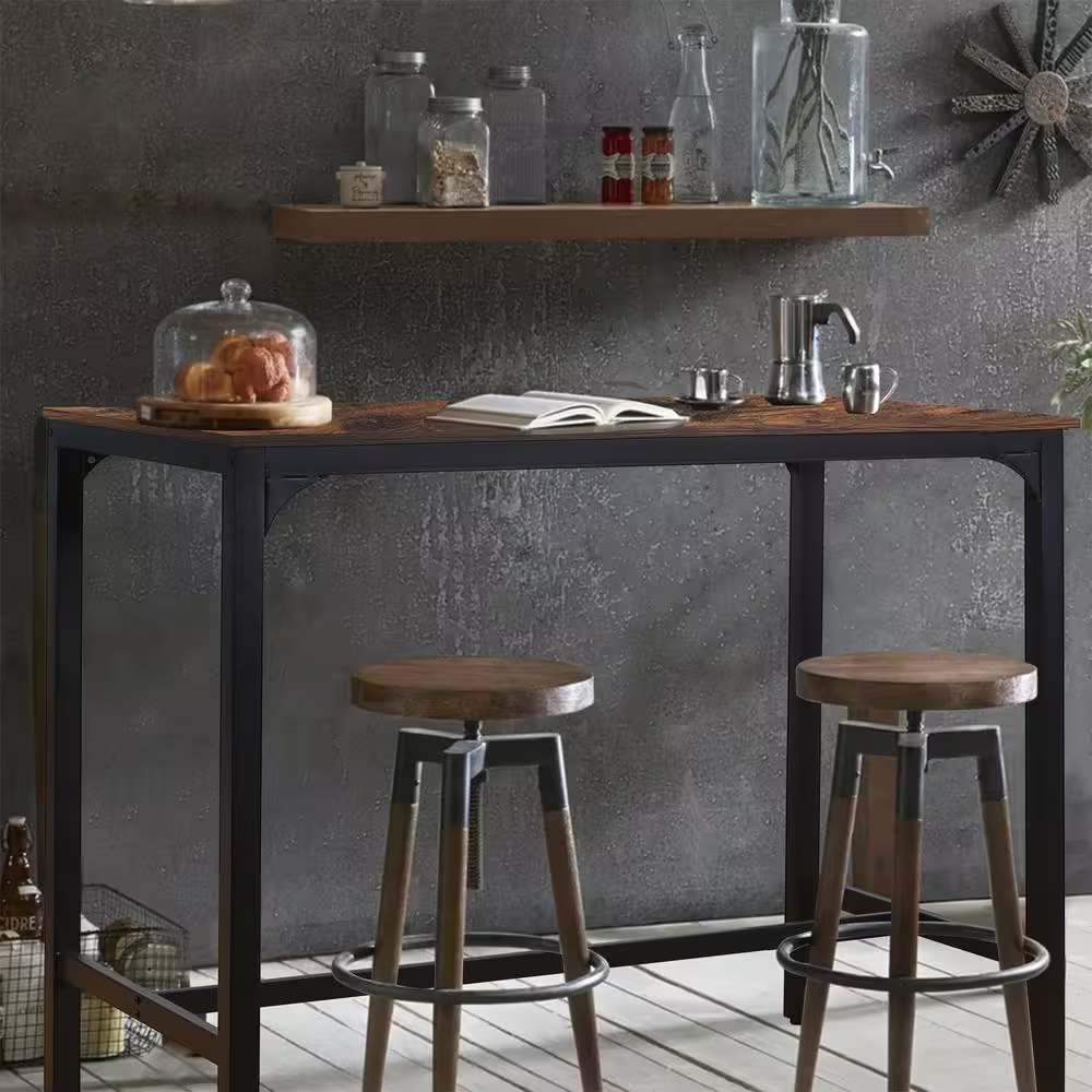 47.2 In. W X 23.6 In. D X 41.7 In. H Industrial Brown Pub Bar Table