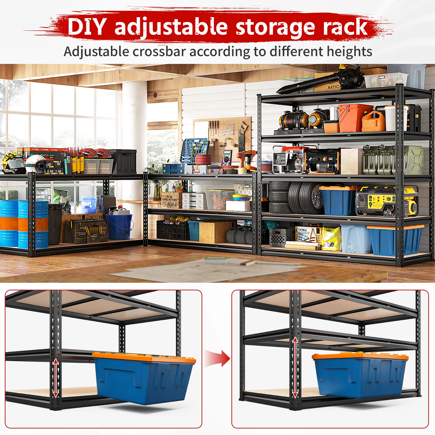 48&quot;W Heavy Duty Shelving 3000LBS Steel Shelving Adjustable Garage Storage Indust