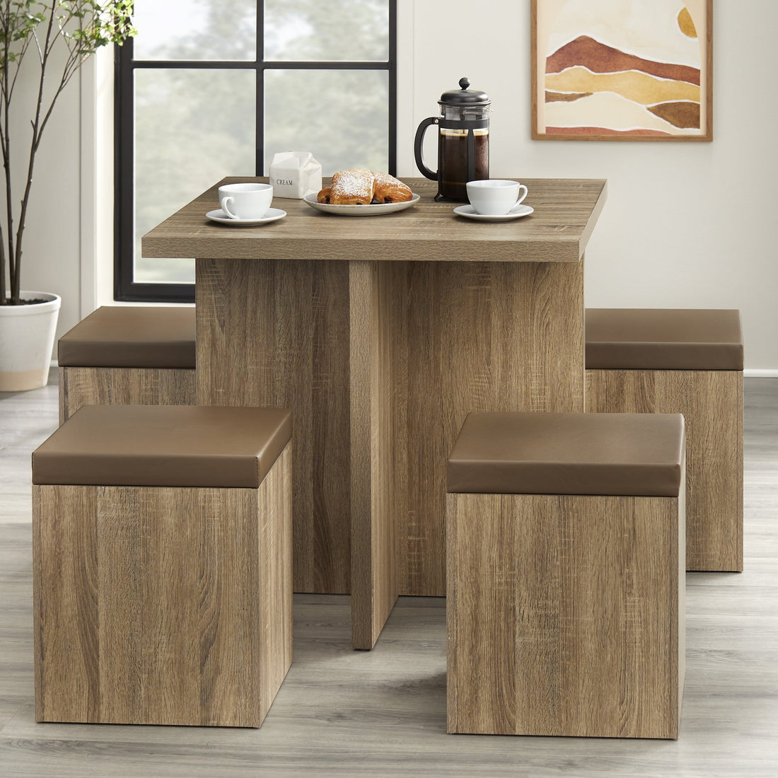 5-Piece Dexter Dining Room/Kitchen Set with Storage Ottoman, Multiple Colors