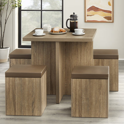 5-Piece Dexter Dining Room/Kitchen Set with Storage Ottoman, Multiple Colors