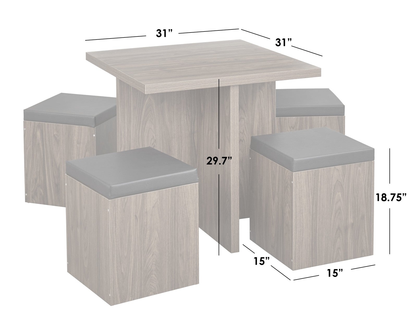 5-Piece Dexter Dining Room/Kitchen Set with Storage Ottoman, Multiple Colors