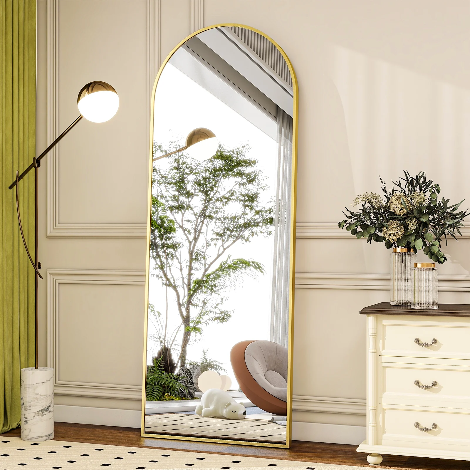 64&quot;X 21&quot; Full Length Mirror Arched Standing Floor Mirror Full Body Mirror, Gold