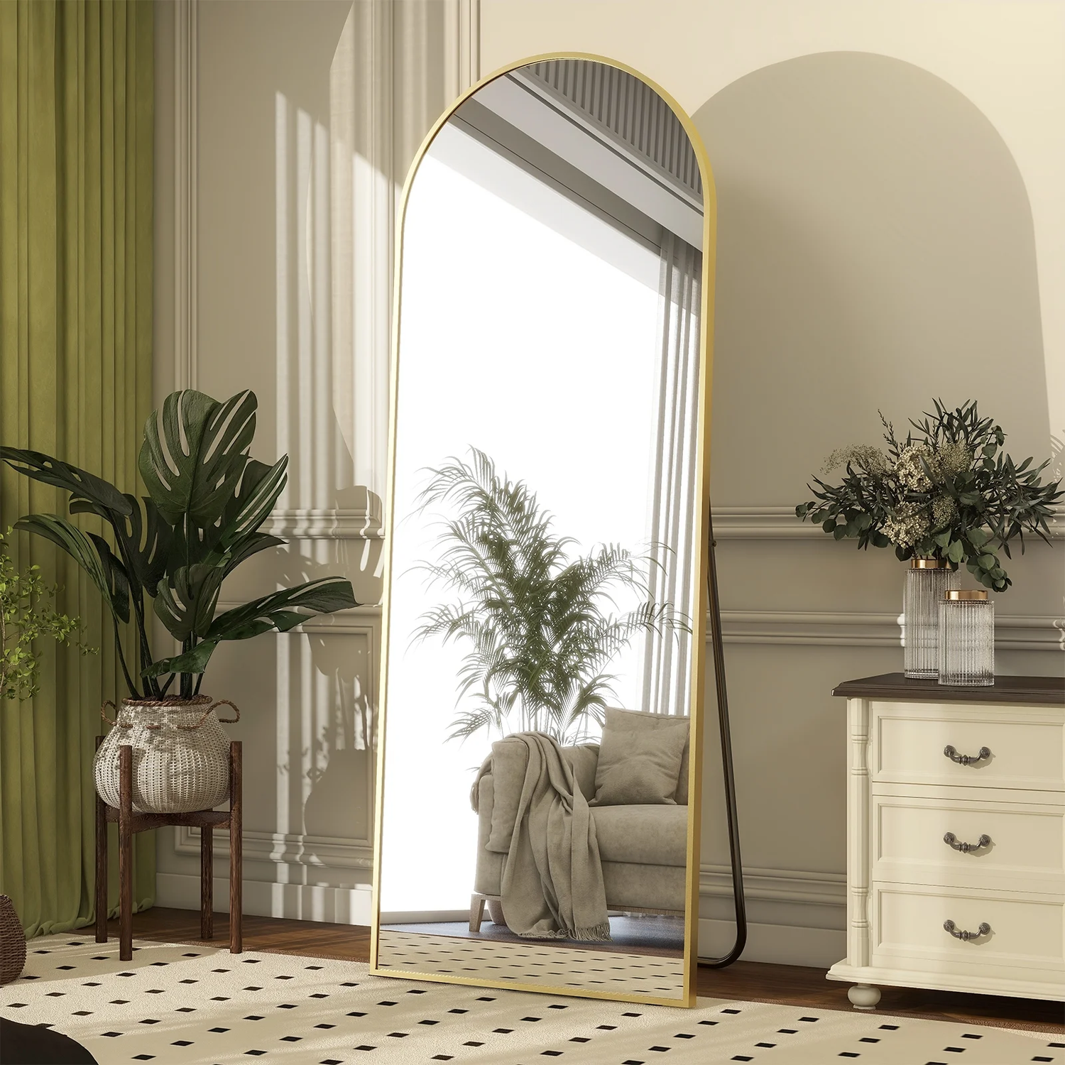 64&quot;X 21&quot; Full Length Mirror Arched Standing Floor Mirror Full Body Mirror, Gold