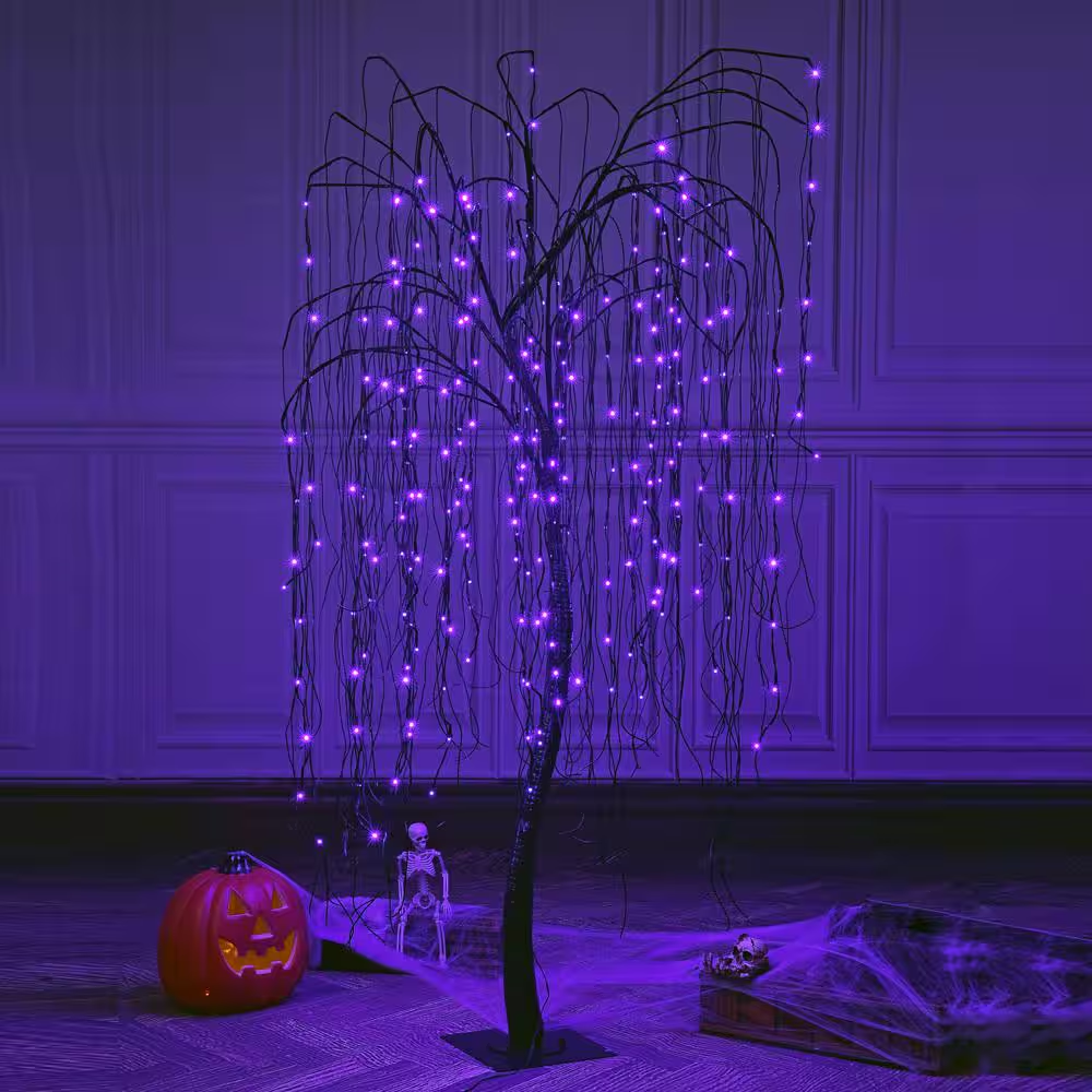 7 Ft. Purple Pre-Lit LED Halloween Tree Artificial Christmas Tree with Spiders a