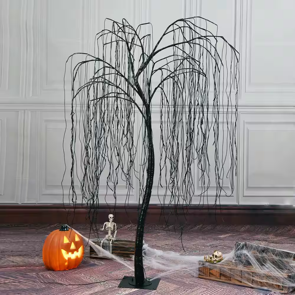 7 Ft. Purple Pre-Lit LED Halloween Tree Artificial Christmas Tree with Spiders a