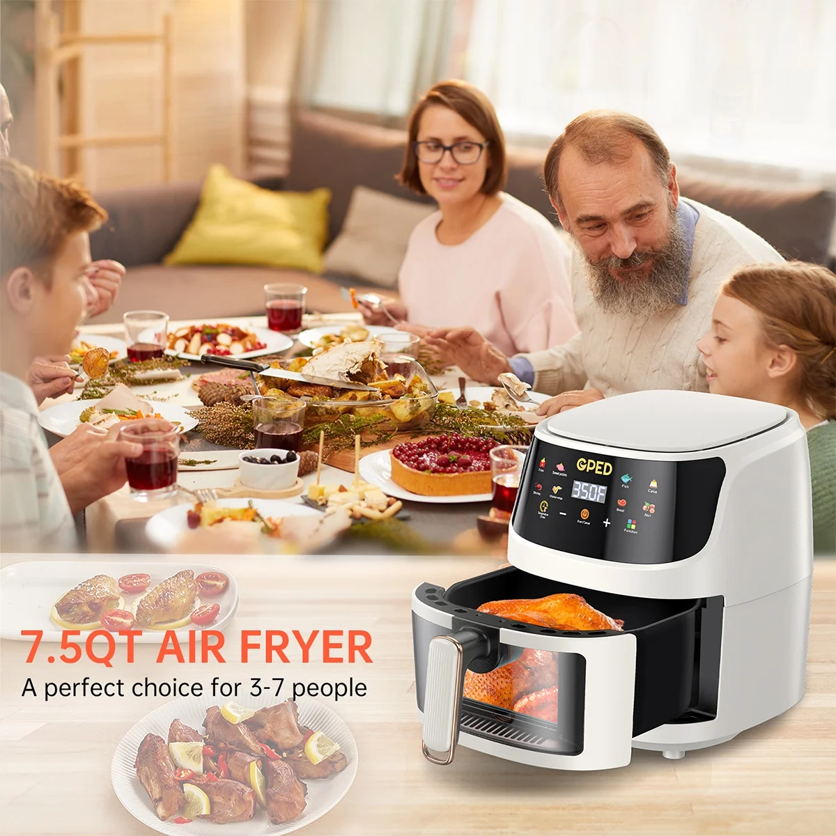 Air Fryer, 7.5 QT 8-In-1 Oilless Air Fryer Oven with Visible Cooking Window, One