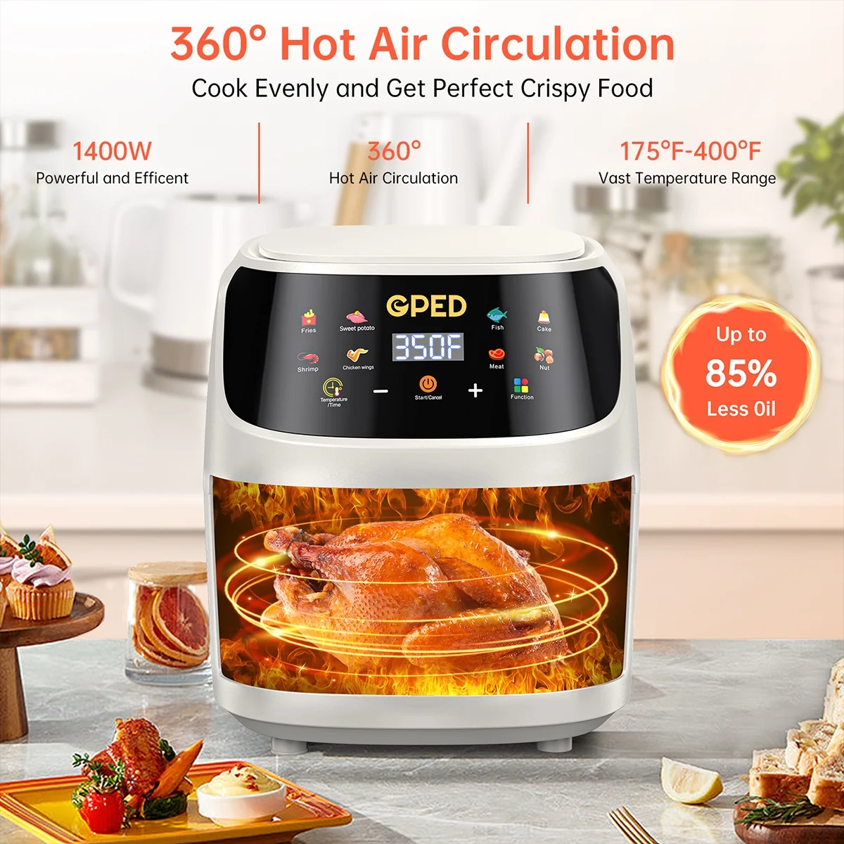 Air Fryer, 7.5 QT 8-In-1 Oilless Air Fryer Oven with Visible Cooking Window, One