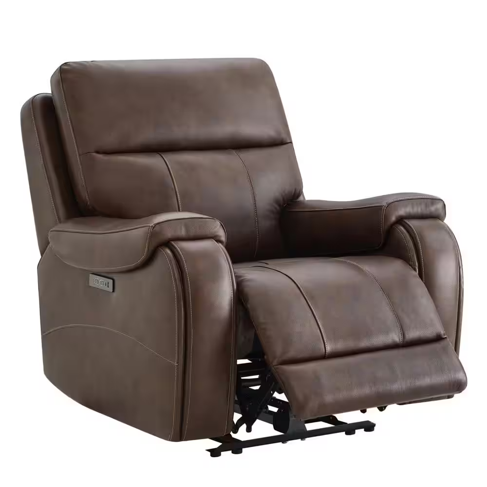 Alaric Brown Genuine Leather Zero Gravity Power Recliner with Metal Frame, Adjus