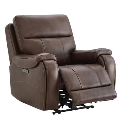 Alaric Brown Genuine Leather Zero Gravity Power Recliner with Metal Frame, Adjus
