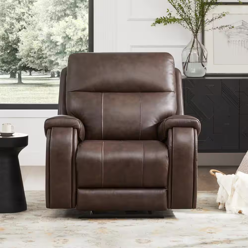Alaric Brown Genuine Leather Zero Gravity Power Recliner with Metal Frame, Adjus