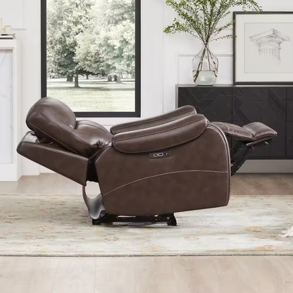 Alaric Brown Genuine Leather Zero Gravity Power Recliner with Metal Frame, Adjus