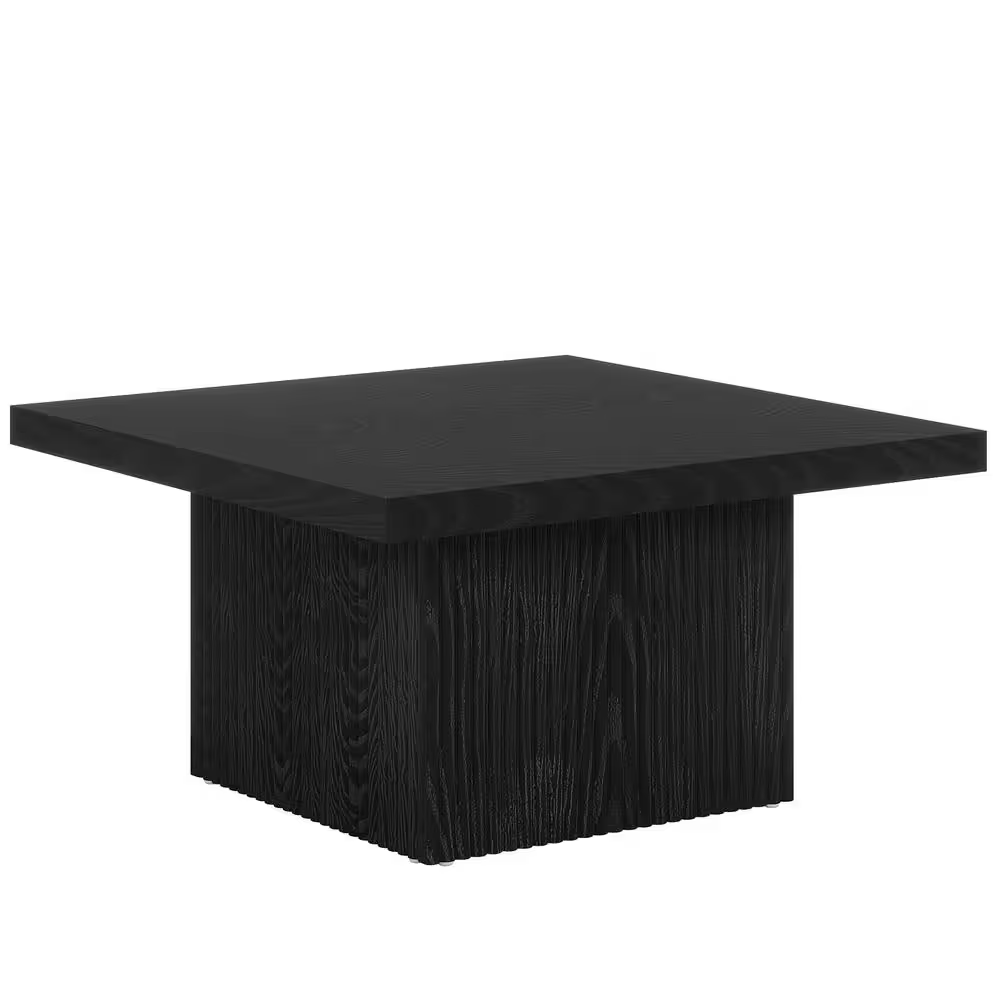 Allan 31.5 In. Black Square Wood Coffee Table with Fluted Design