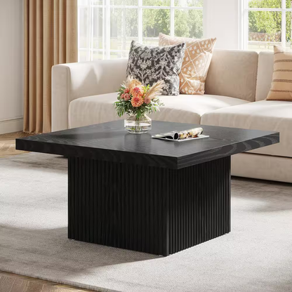 Allan 31.5 In. Black Square Wood Coffee Table with Fluted Design