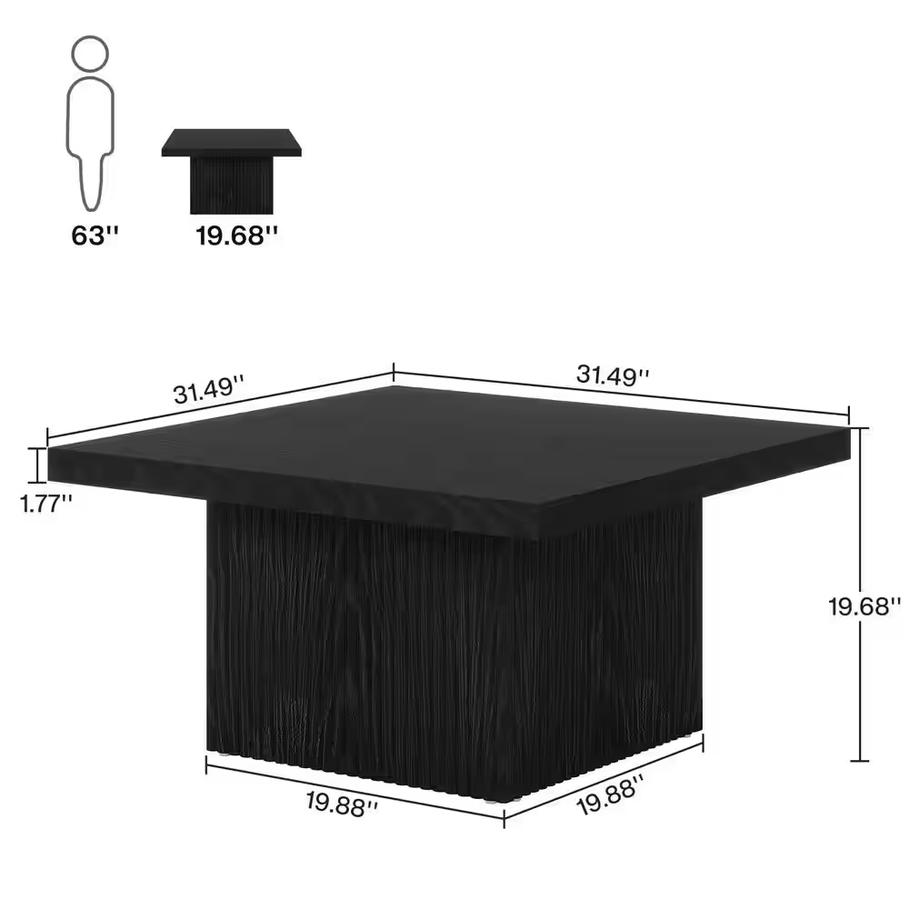 Allan 31.5 In. Black Square Wood Coffee Table with Fluted Design