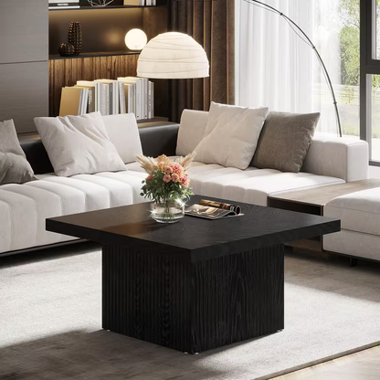 Allan 31.5 In. Black Square Wood Coffee Table with Fluted Design