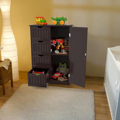 Bathroom Storage Wooden 4 Drawer Cabinet Cupboard 2 Shelves Free Standing Brown