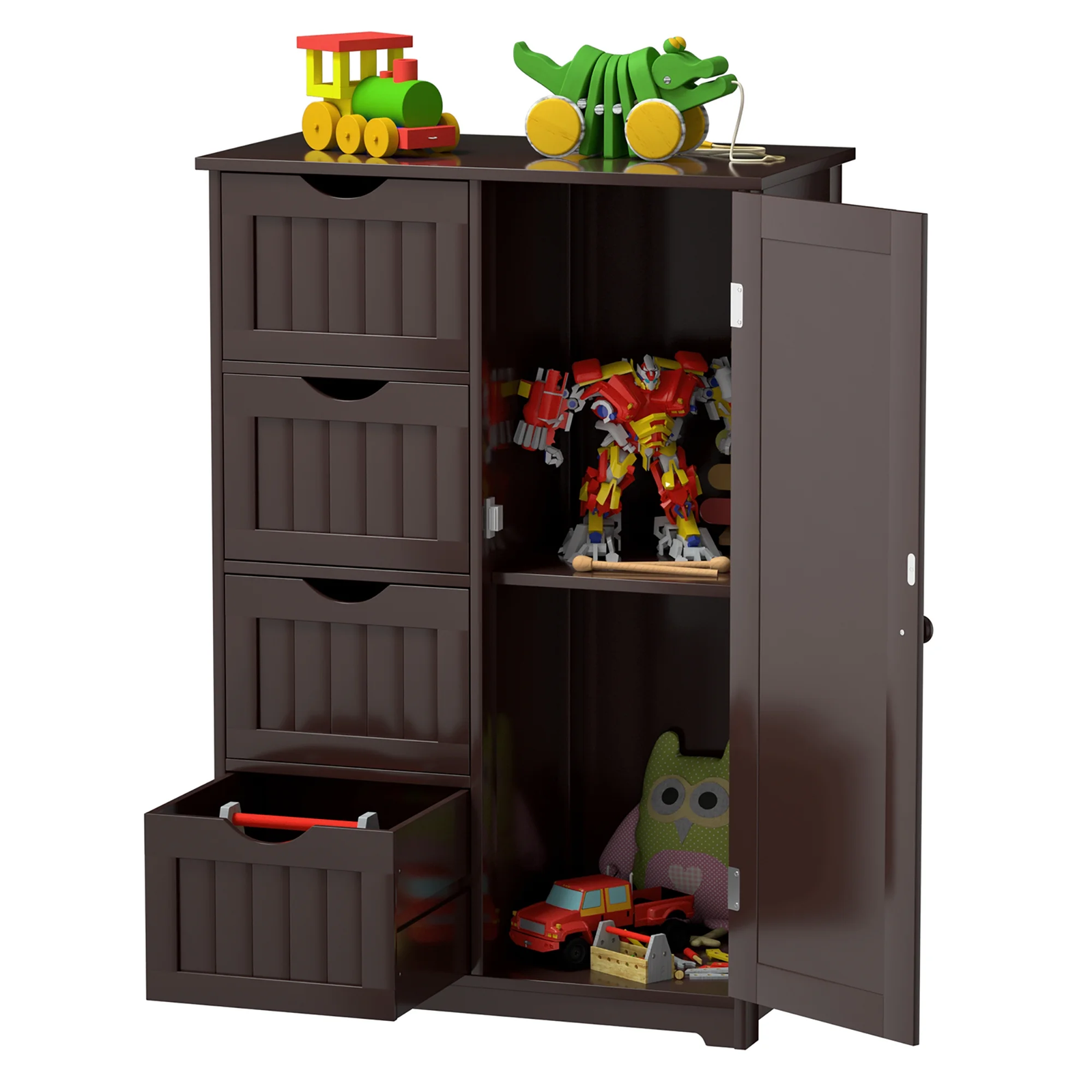 Bathroom Storage Wooden 4 Drawer Cabinet Cupboard 2 Shelves Free Standing Brown