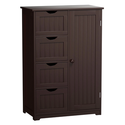 Bathroom Storage Wooden 4 Drawer Cabinet Cupboard 2 Shelves Free Standing Brown