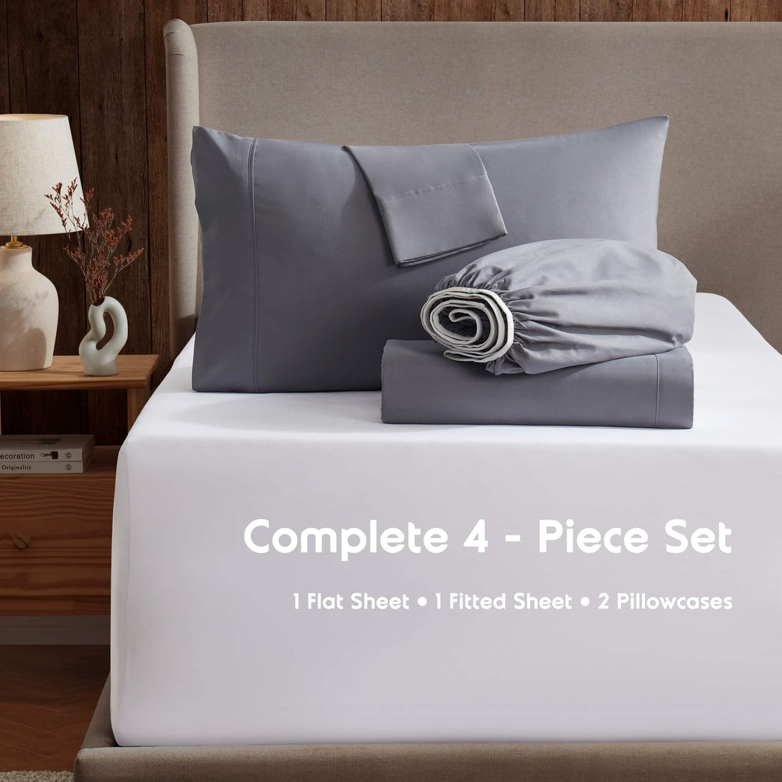 Bed Sheet Sets, 1800 Series Deep Pocket Bedding, Luxury Soft Microfiber, Gray Tw