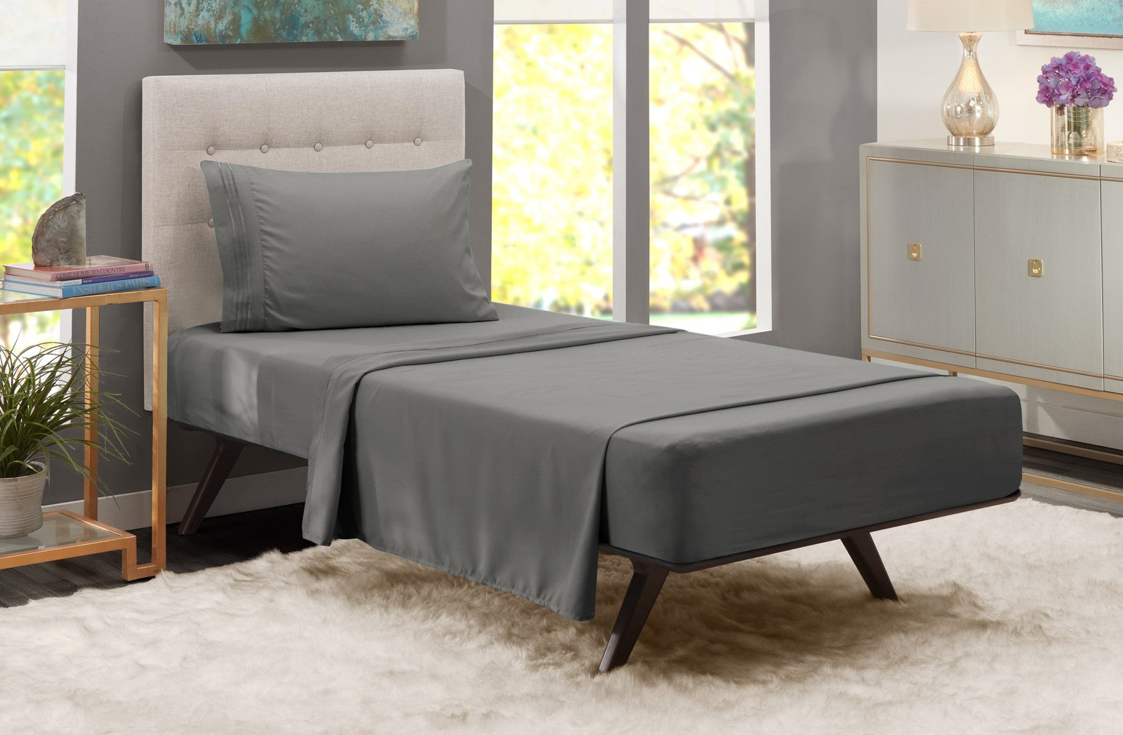 Bed Sheet Sets, 1800 Series Deep Pocket Bedding, Luxury Soft Microfiber, Gray Tw