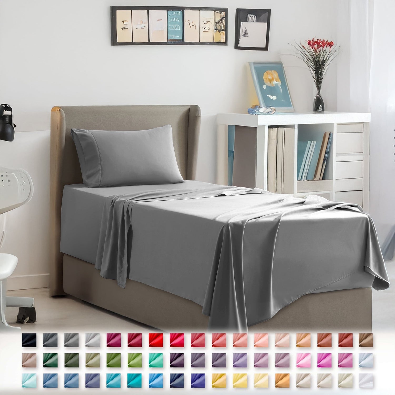 Bed Sheet Sets, 1800 Series Deep Pocket Bedding, Luxury Soft Microfiber, Gray Tw