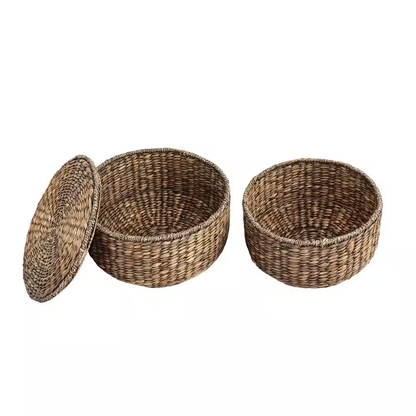 Bhola 18 In. Hourglass Handwoven Hyacinth Storage Accent Table with Lid, Brown W