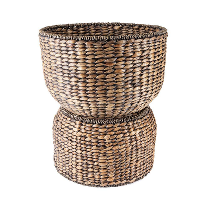 Bhola 18 In. Hourglass Handwoven Hyacinth Storage Accent Table with Lid, Brown W