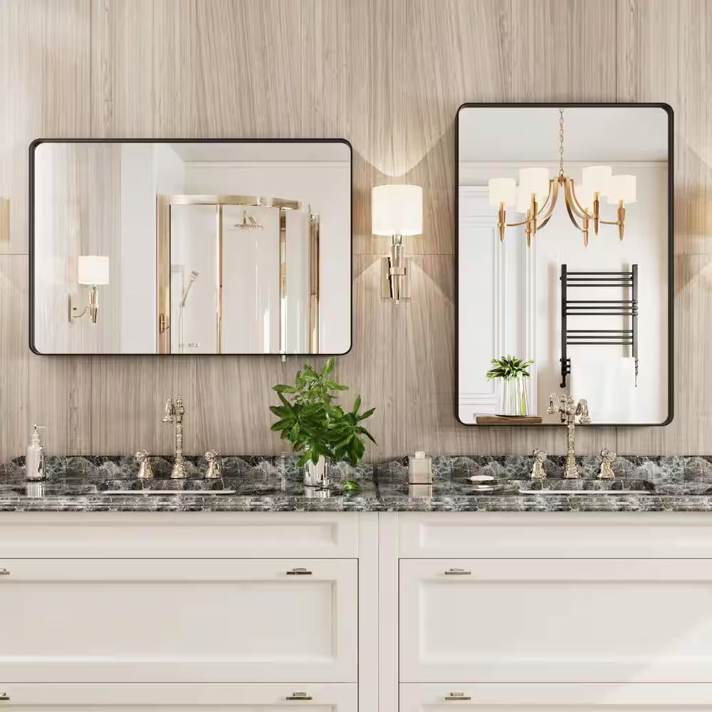 Black 24 in W X 36 In. H Farmhouse Wall-Mounted Rectangle Metal Framed Mirror wi