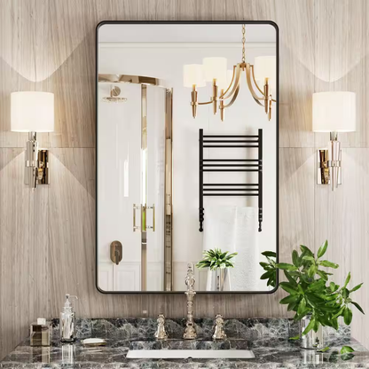 Black 24 in W X 36 In. H Farmhouse Wall-Mounted Rectangle Metal Framed Mirror wi