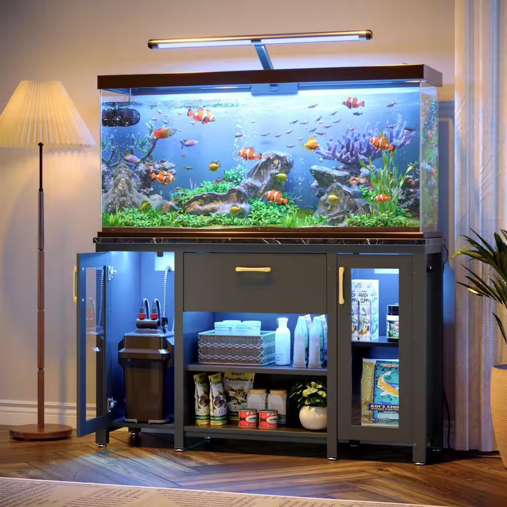 Black 30 In. 55 Gal. Aquarium Stand with Dual Glass Cabinet, Fish Tank Stand wit