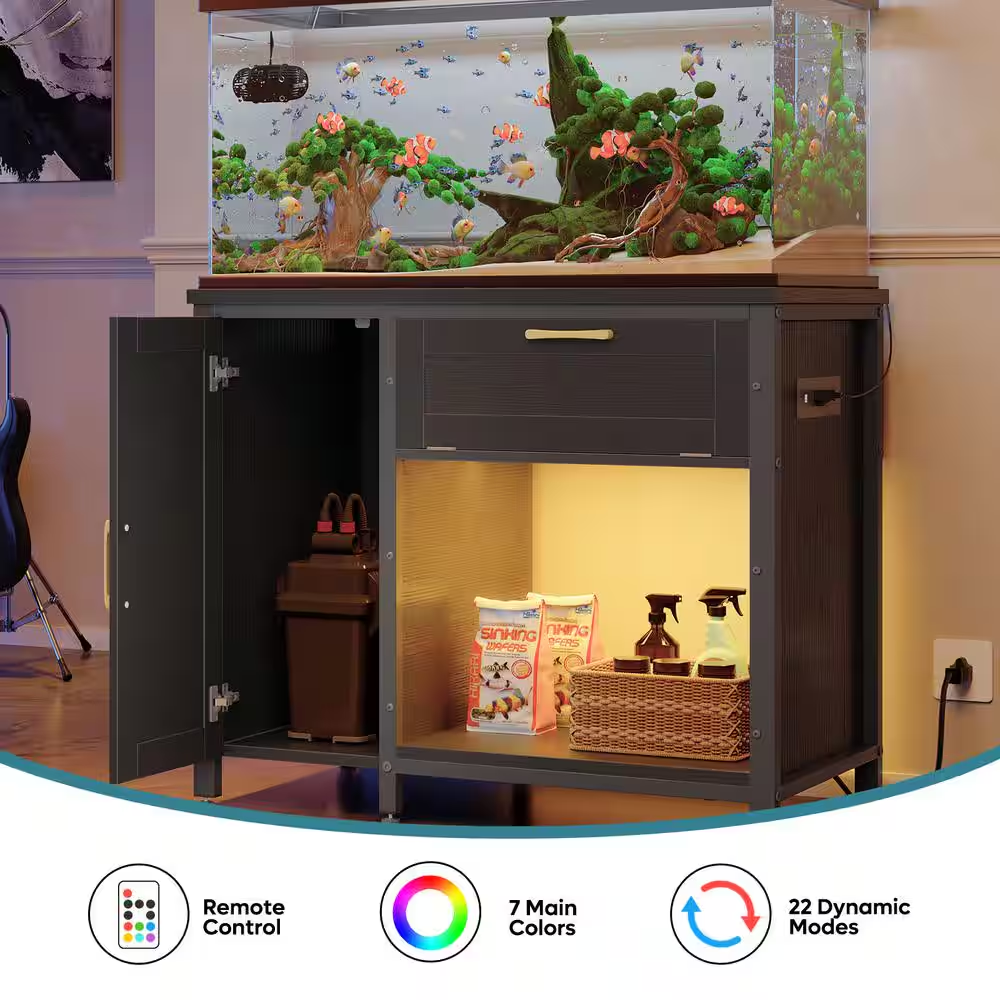 Black 30 In. 55 Gal. Aquarium Stand with Dual Glass Cabinet, Fish Tank Stand wit